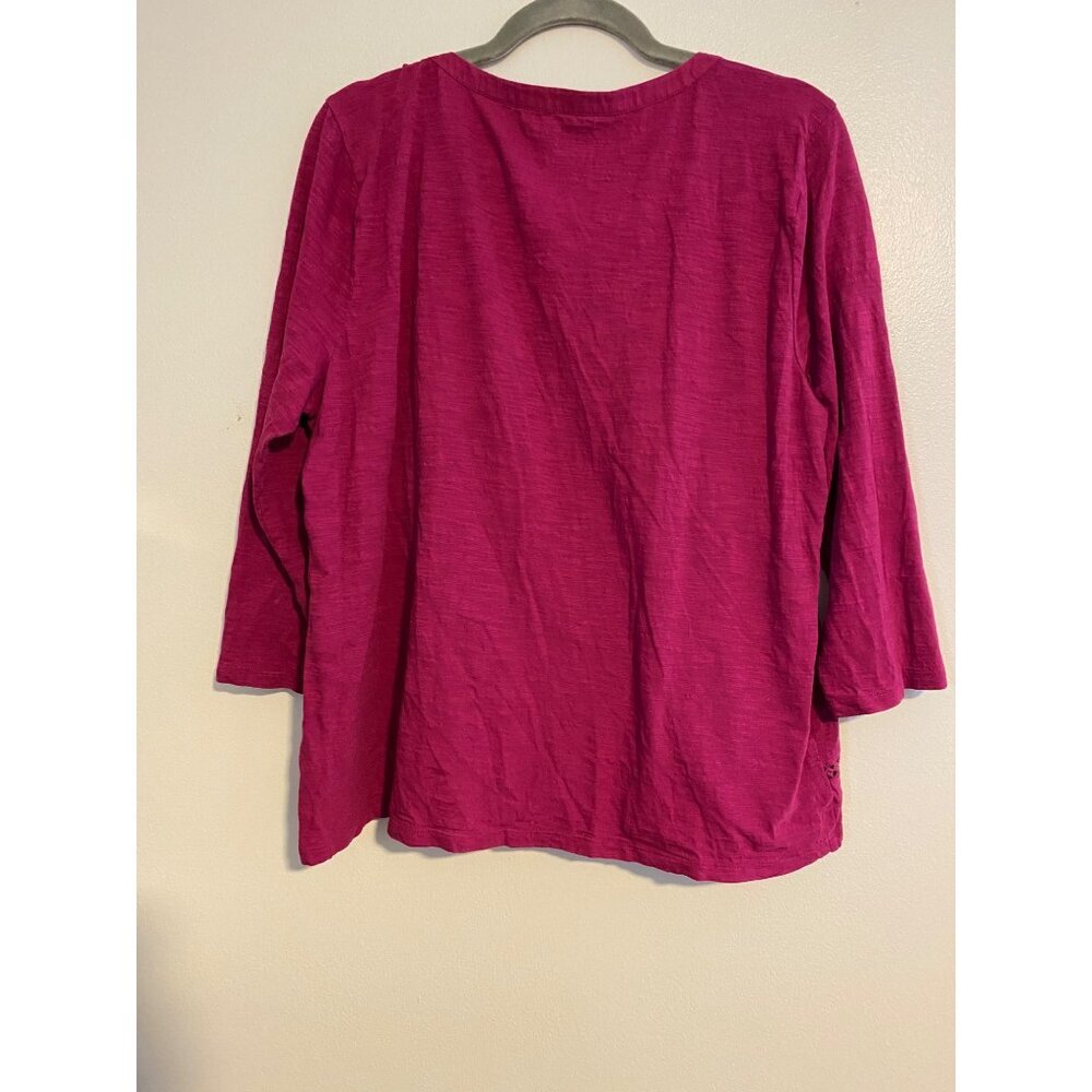 Talbots Womens XL Fuchsia Cotton Top With Crochet Details Artsy Blouse - Picture 2 of 8